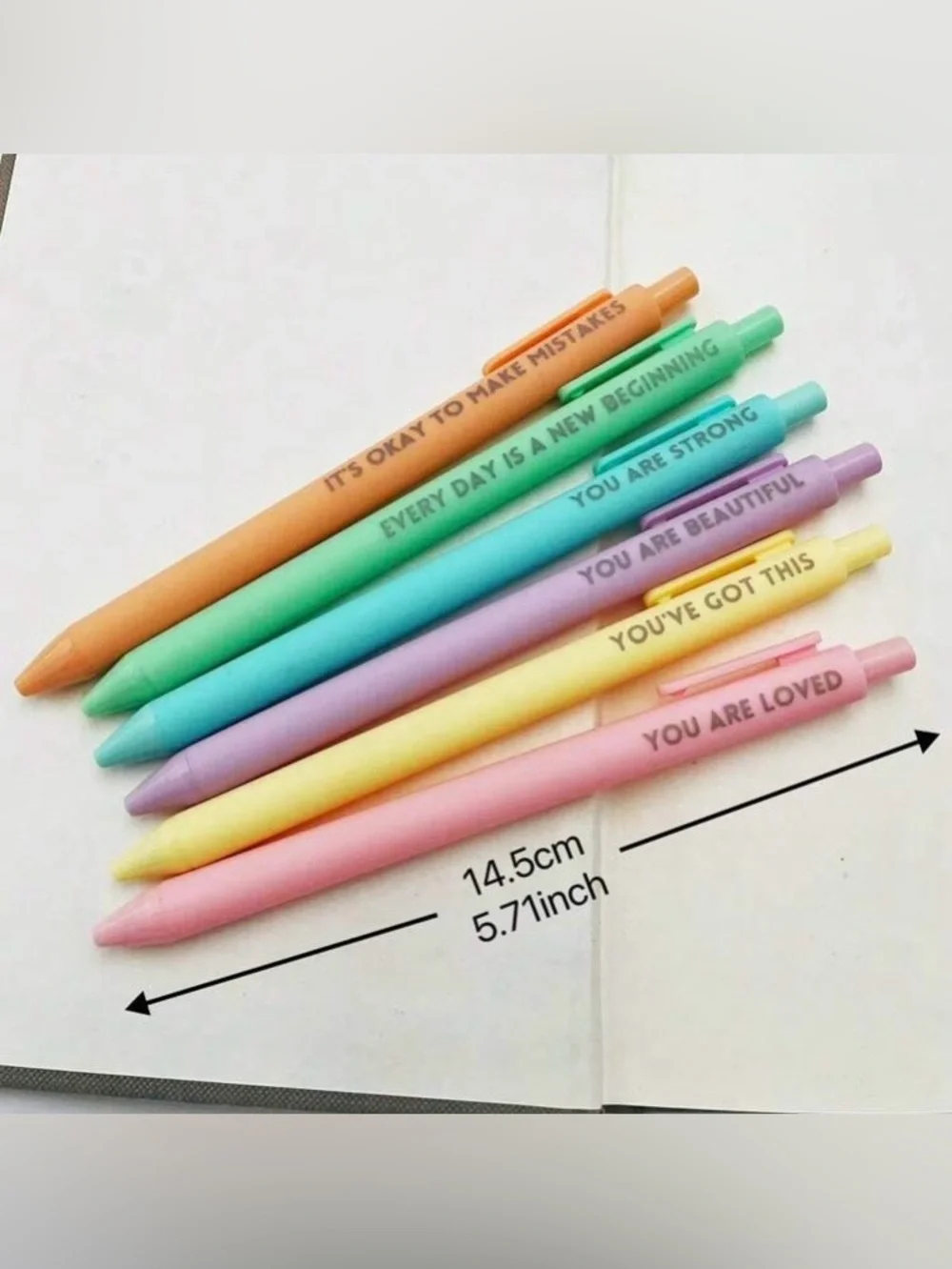 Inspirational Pen Set of 6 Motivational Quote Teacher Gifts Cute Stationery